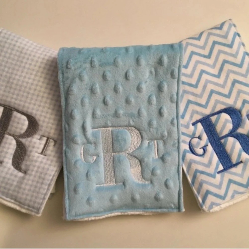 NEW Baby blue boy burp cloths personalized or blank - Monogrammed